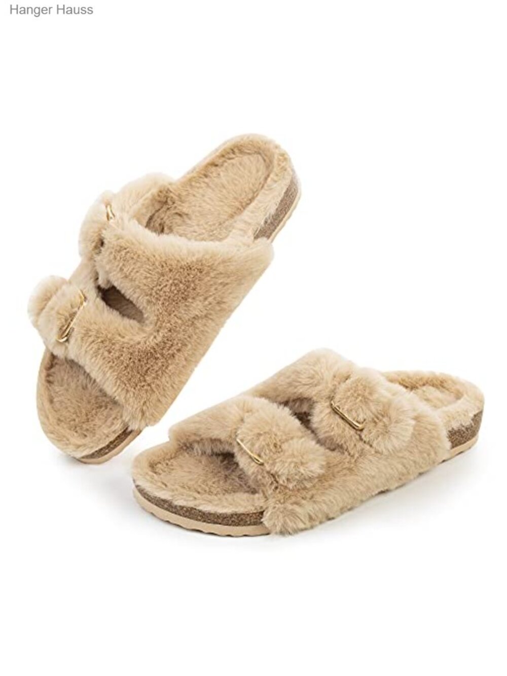 Faux Fur Cork Slide Slippers Open Toe Arch Support Sandals